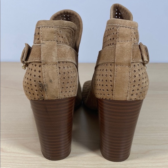 Sam Edelman Easton Perforated Tan Suede Heeled Boots with Peep Toe - Picture 3 of 9
